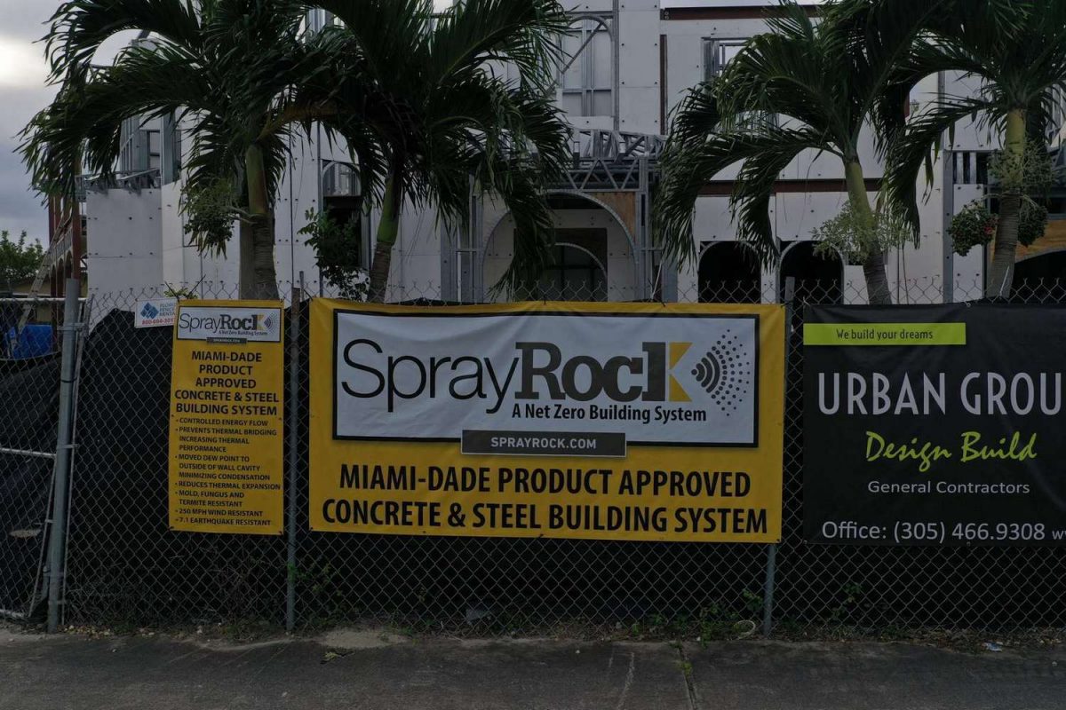 SprayRock logo banner with palm trees