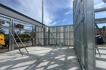 Steel frame building under construction